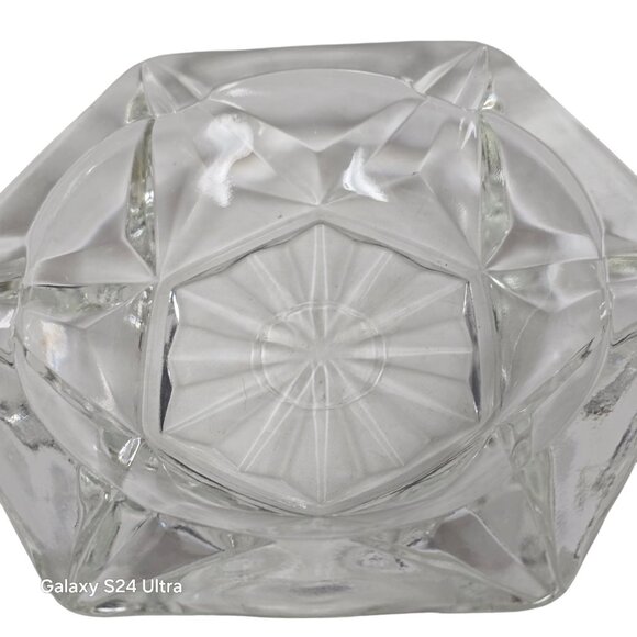 Vintage 90s Clear Glass Hexagonal Ashtray Retro Man Cave Decor - Picture 4 of 6